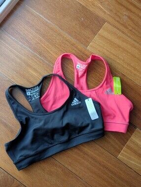 Set of x2 NWT Adidas Techfit Compression Black Pink Workout Sports Bras SMALL